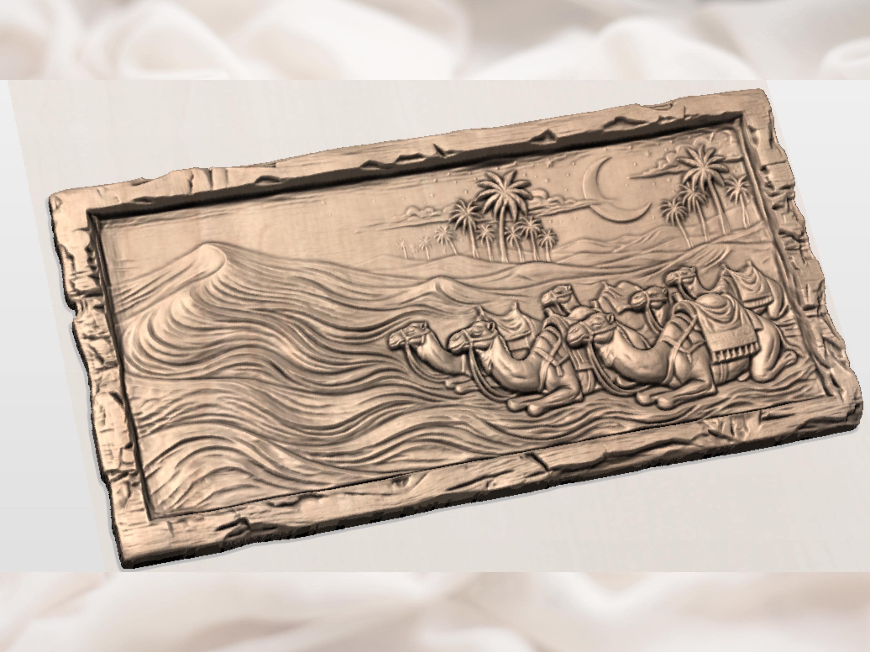 Resting Camel Caravan at Night STL Bas-Relief Desert Scene bas-relief STL — view 2