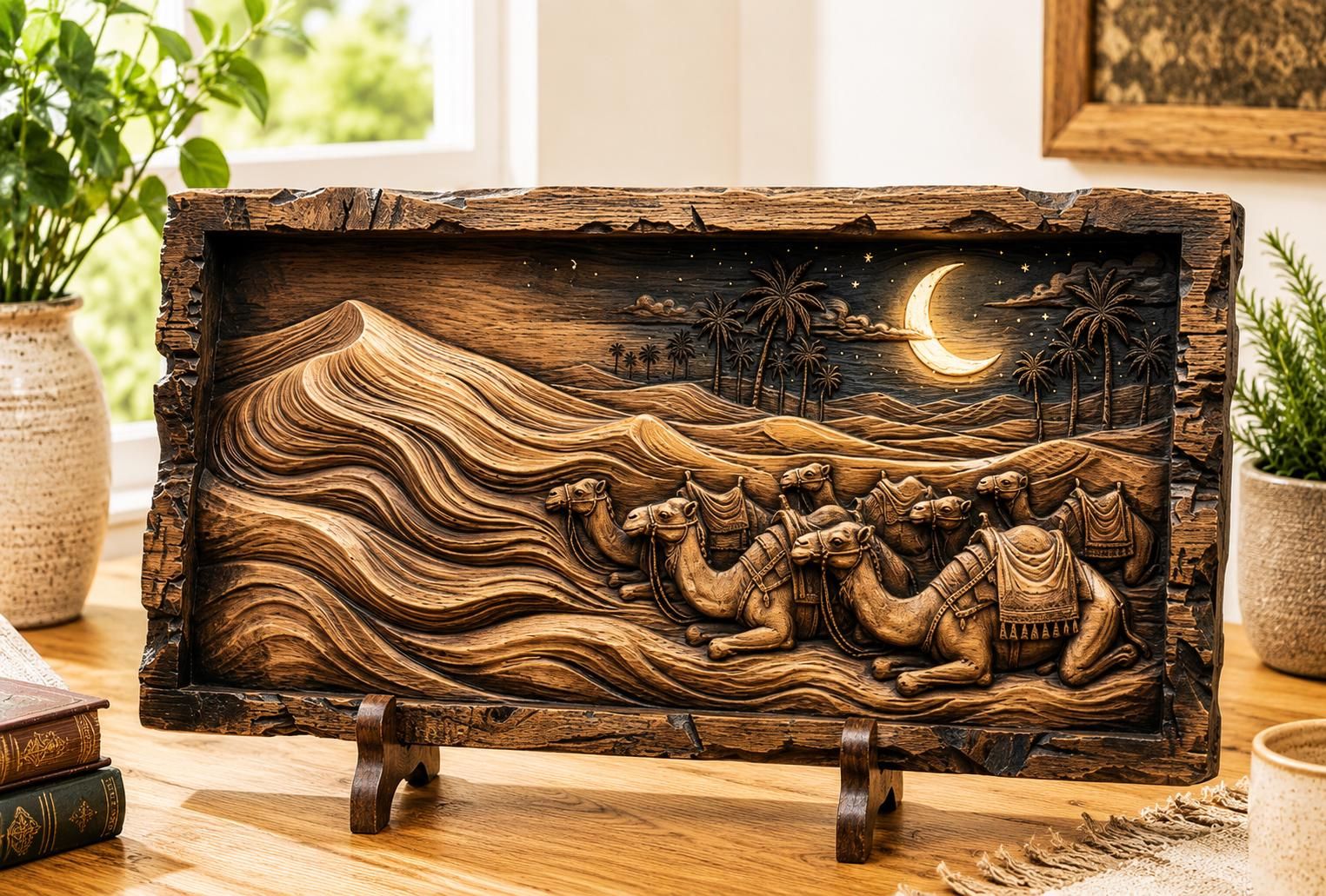 Resting Camel Caravan at Night STL Bas-Relief Desert Scene bas-relief STL — view 4