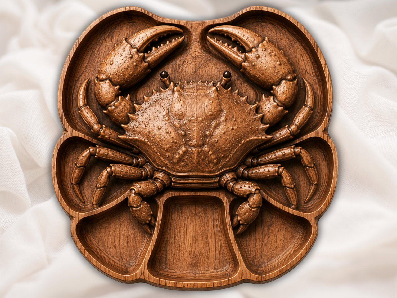 Detailed Crab Serving Tray Wood Carving Design | Coastal Kitchen Platter Art | Nautical Bas Relief Woodwork | Seafood Restaurant Decor — carved bas relief STL file for CNC