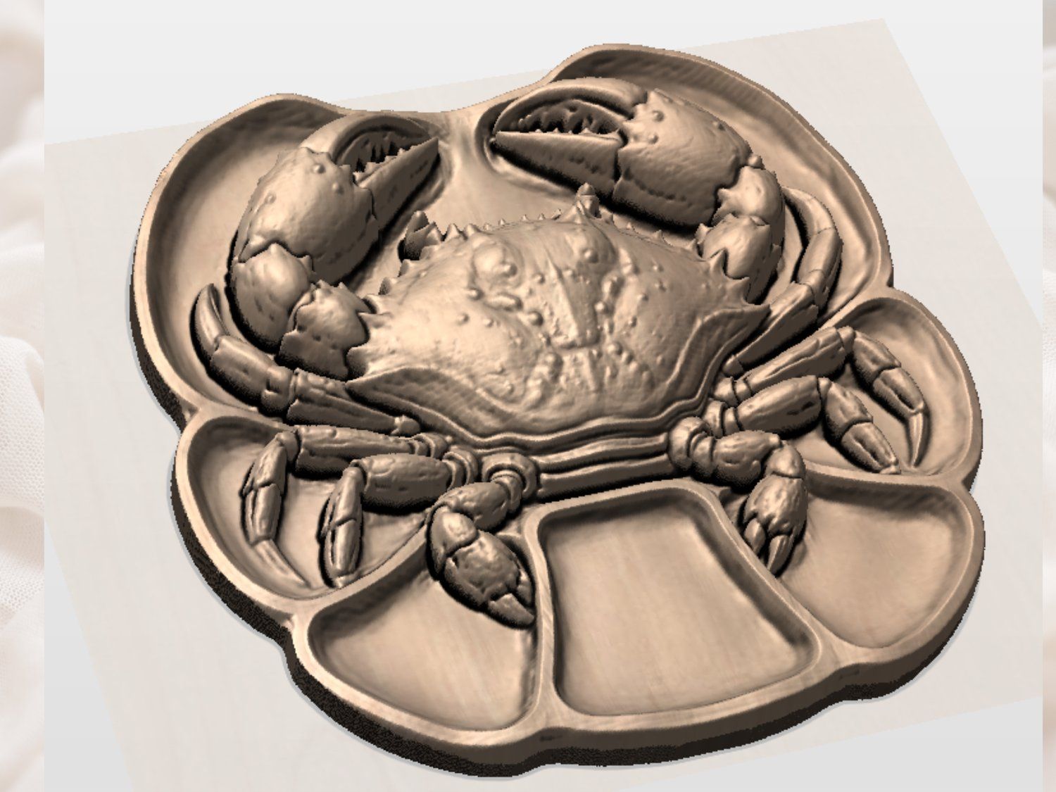 Detailed Crab Serving Tray Wood Carving Design bas-relief STL — view 2