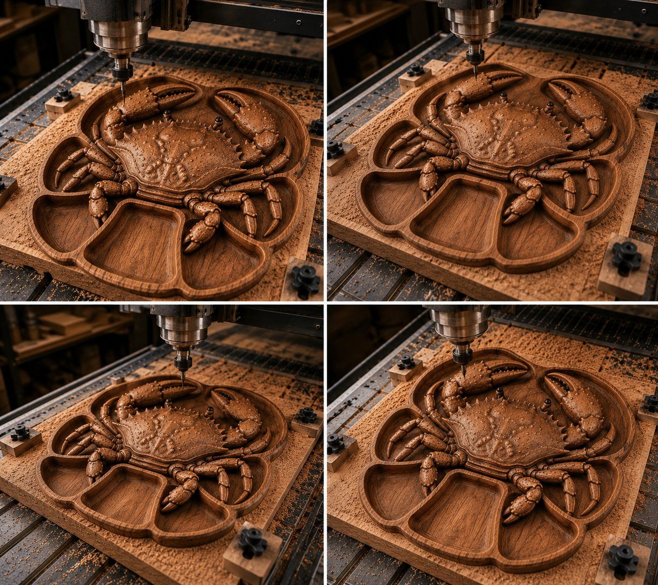 Detailed Crab Serving Tray Wood Carving Design bas-relief STL — view 4