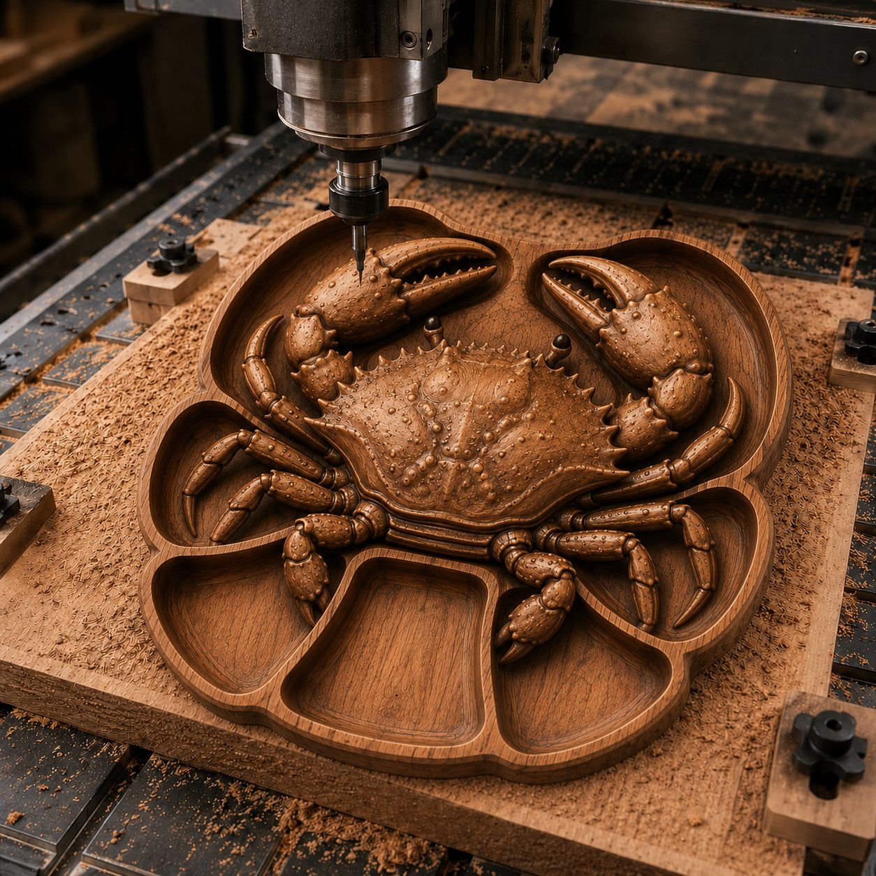 Detailed Crab Serving Tray Wood Carving Design bas-relief STL — view 5