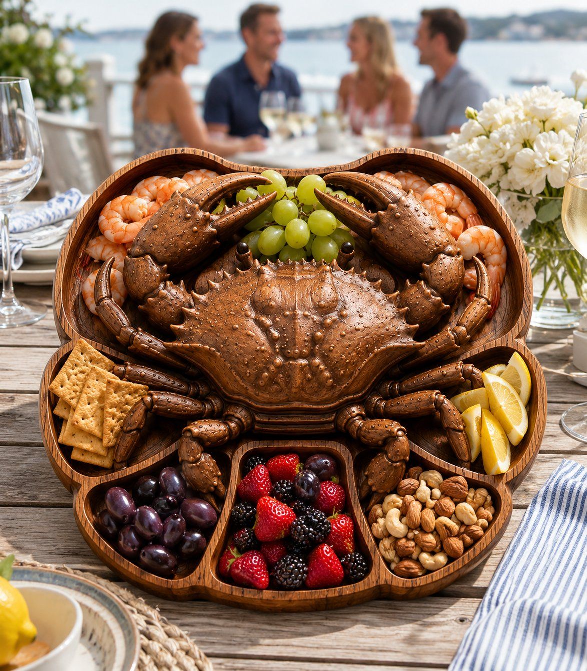 Detailed Crab Serving Tray Wood Carving Design bas-relief STL — view 7