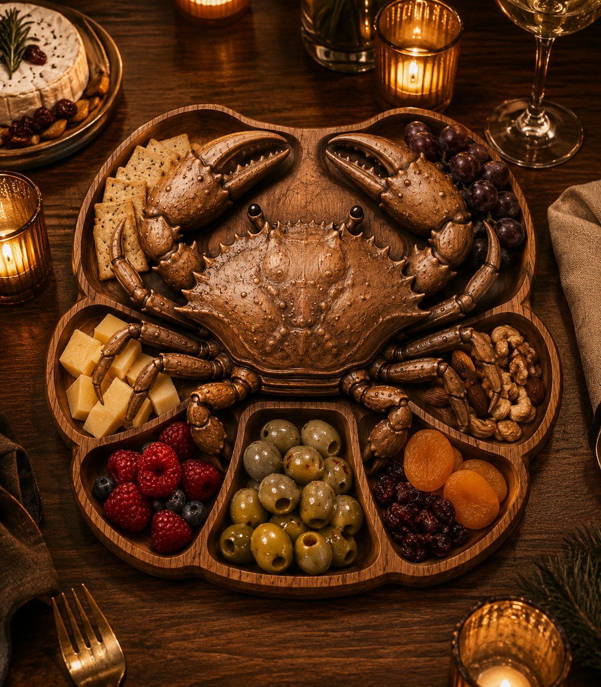 Detailed Crab Serving Tray Wood Carving Design bas-relief STL — view 8