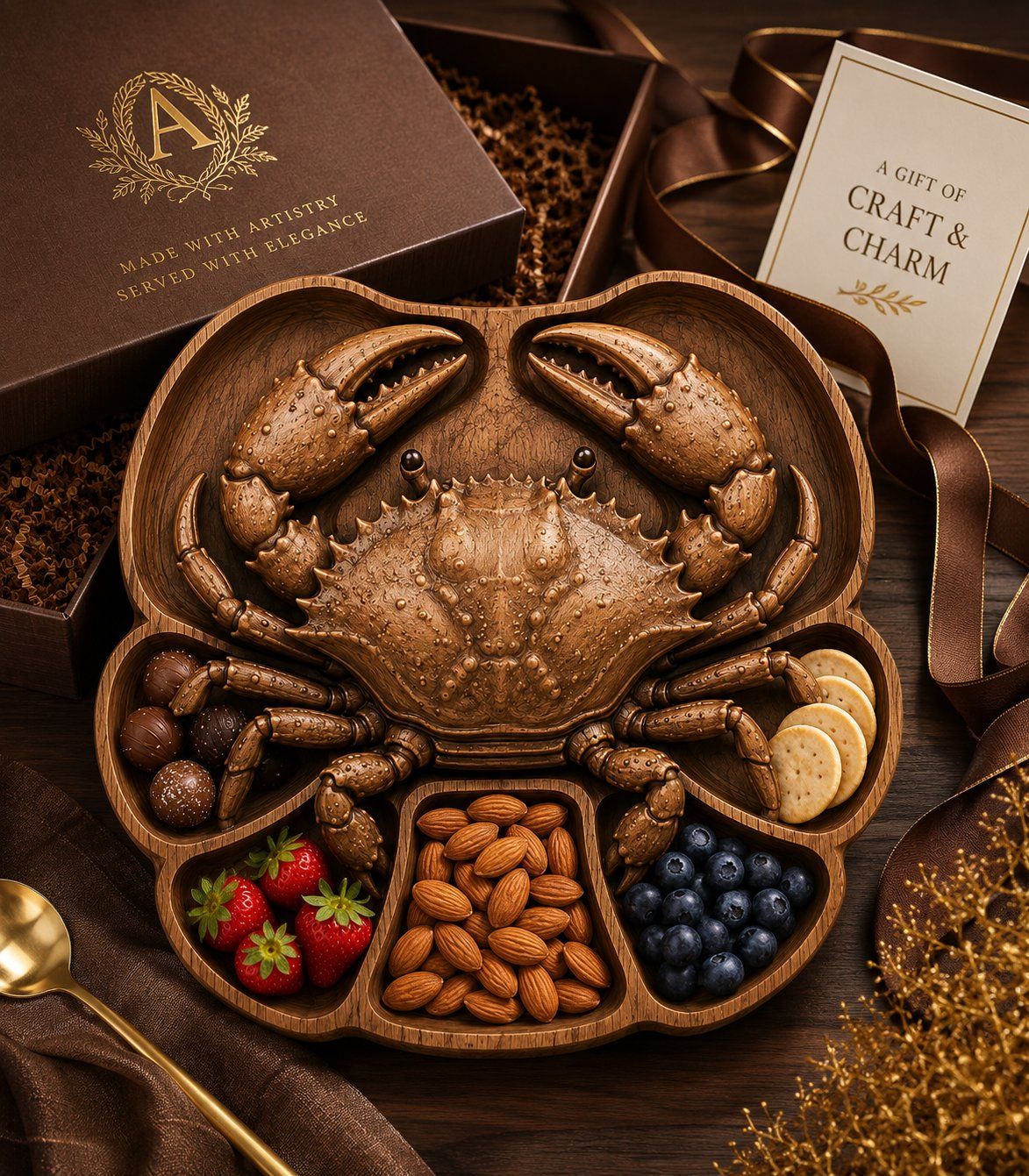 Detailed Crab Serving Tray Wood Carving Design bas-relief STL — view 9
