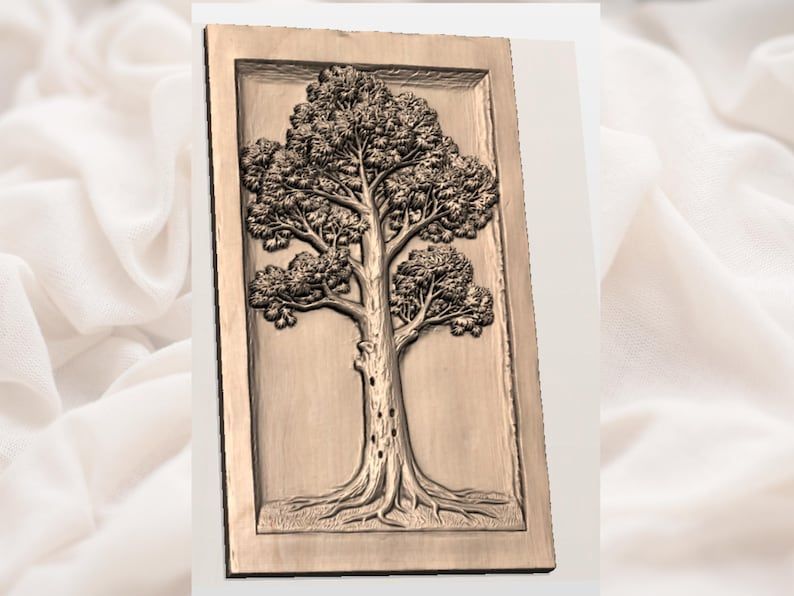 Majestic Oak Tree Framed Bas-Relief STL for CNC Carving bas-relief STL — view 2