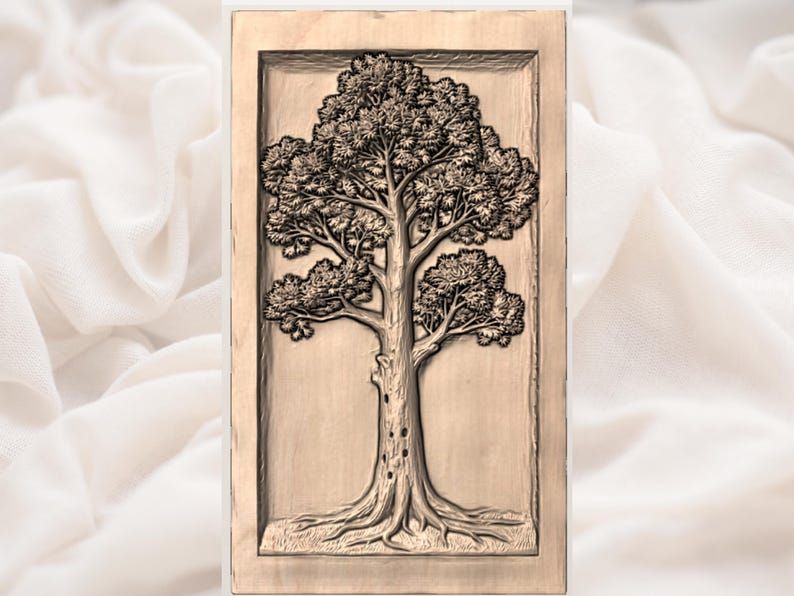 Majestic Oak Tree Framed Bas-Relief STL for CNC Carving bas-relief STL — view 3