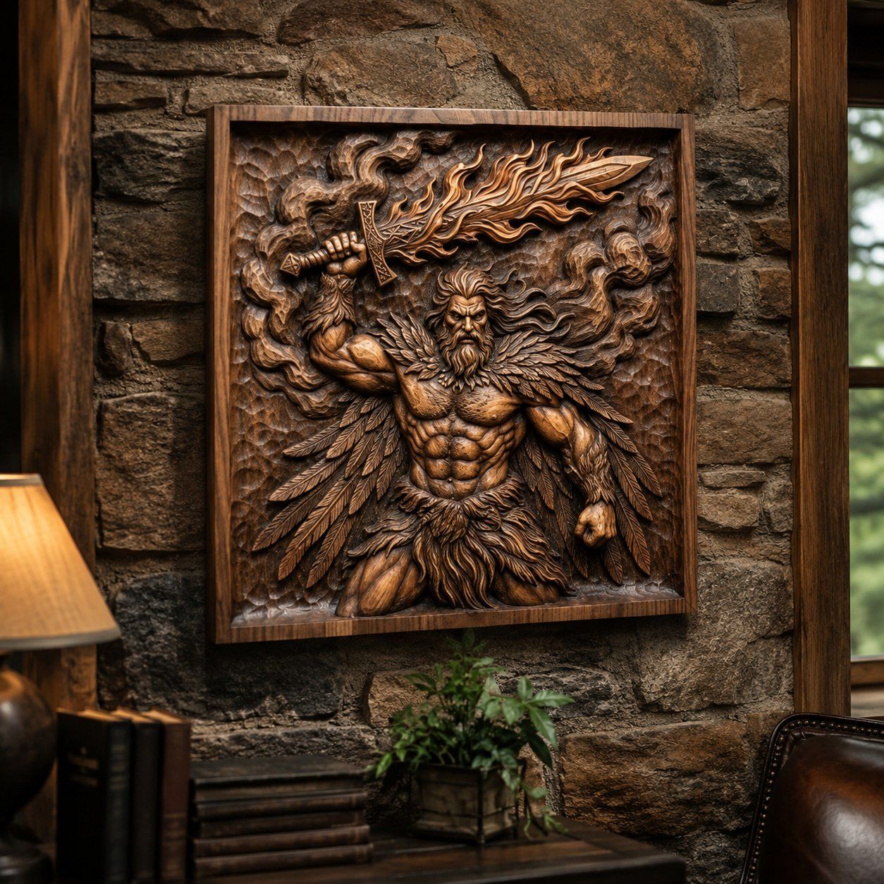 Divine Winged Warrior Flaming Sword CNC Relief STL bas-relief STL — view 11