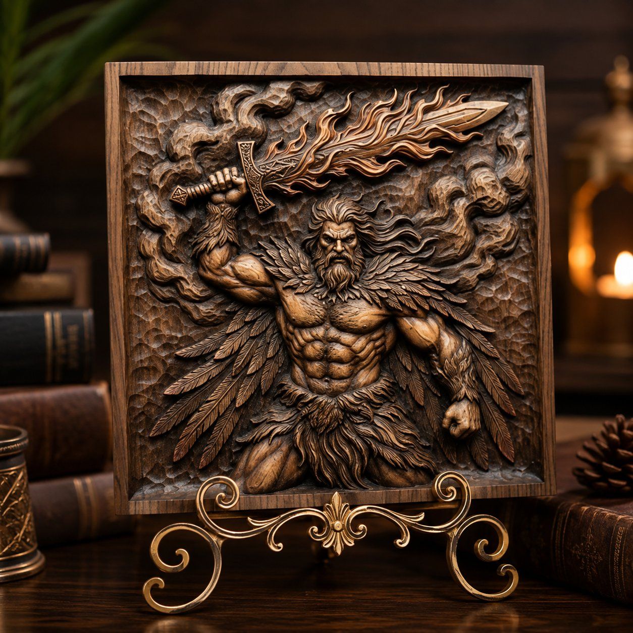 Divine Winged Warrior Flaming Sword CNC Relief STL bas-relief STL — view 12