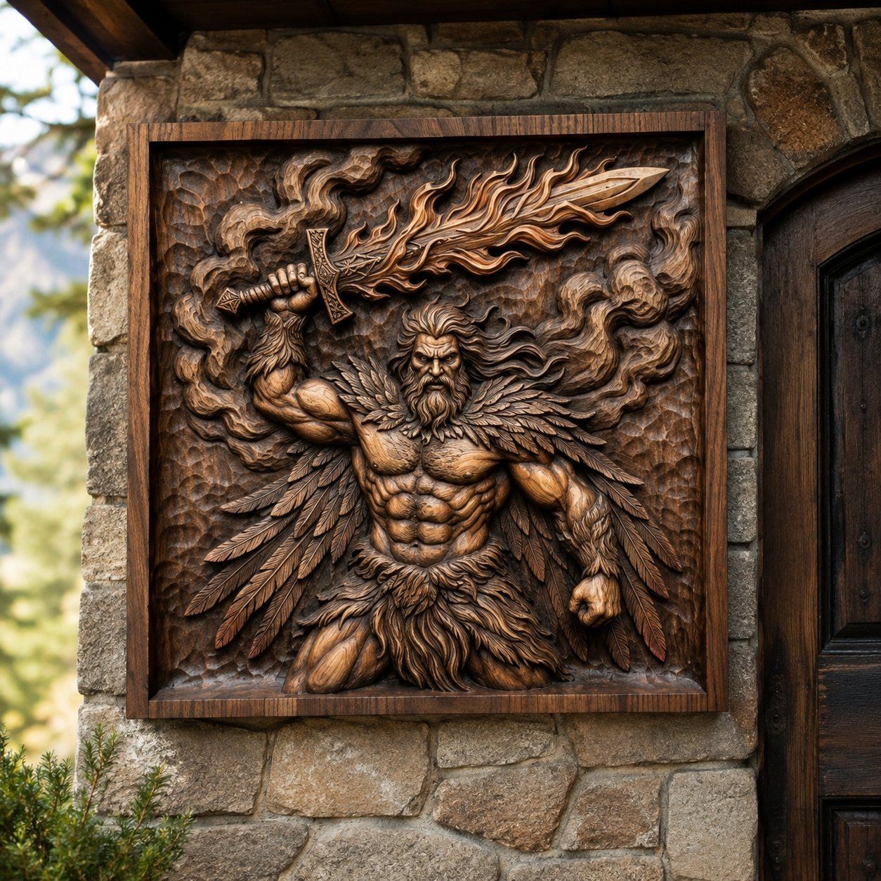 Divine Winged Warrior Flaming Sword CNC Relief STL bas-relief STL — view 13