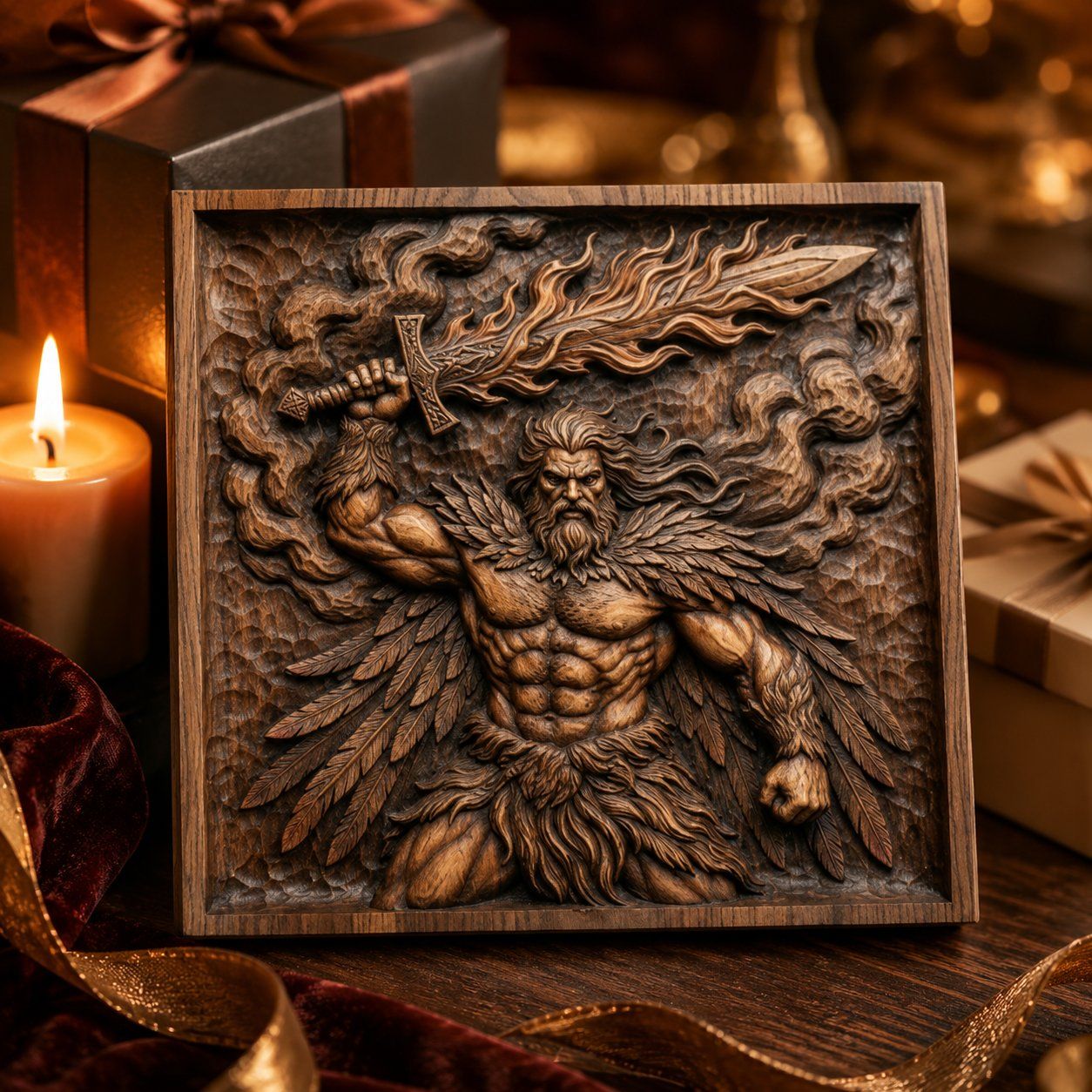 Divine Winged Warrior Flaming Sword CNC Relief STL bas-relief STL — view 14
