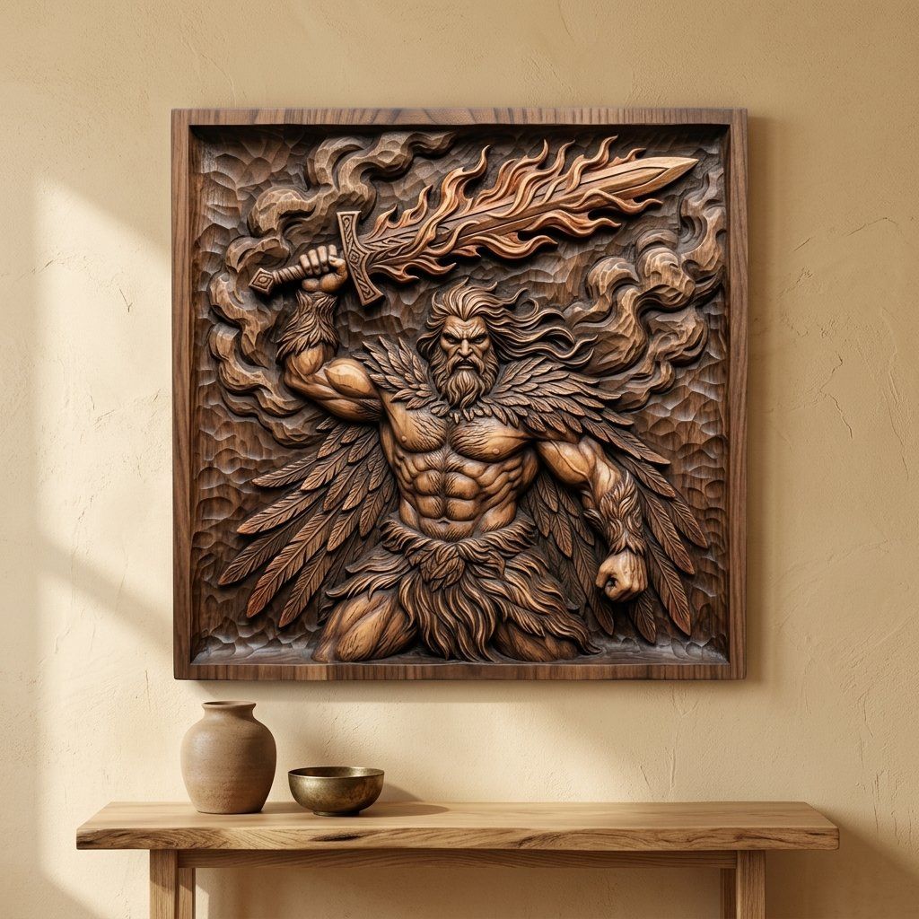 Divine Winged Warrior Flaming Sword CNC Relief STL bas-relief STL — view 15