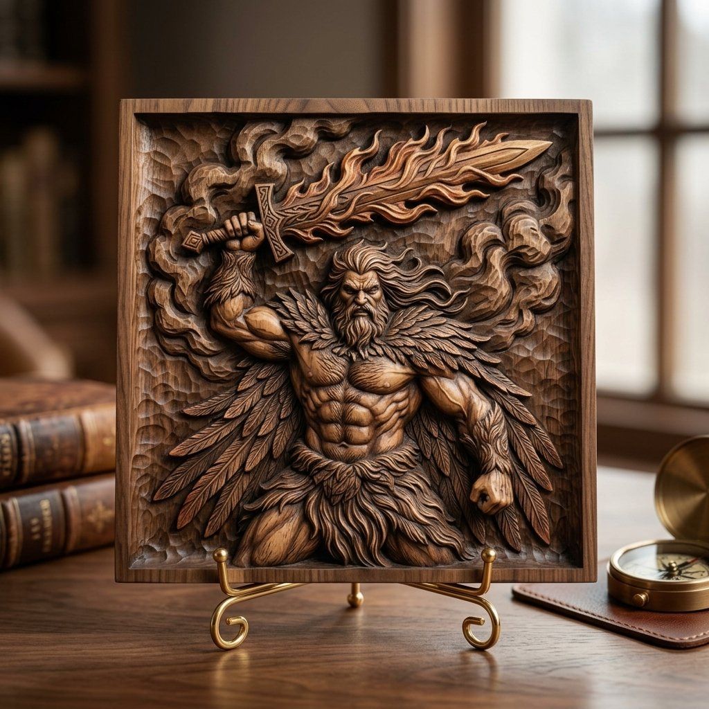 Divine Winged Warrior Flaming Sword CNC Relief STL bas-relief STL — view 16