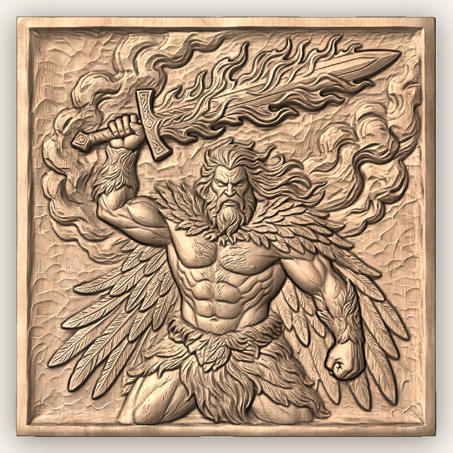 Divine Winged Warrior Flaming Sword CNC Relief STL bas-relief STL — view 2