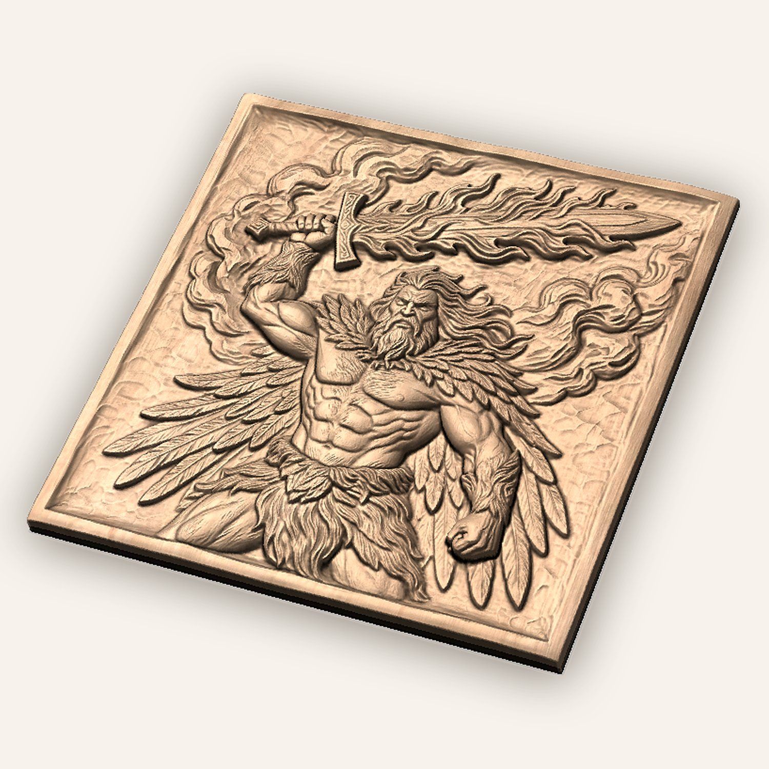 Divine Winged Warrior Flaming Sword CNC Relief STL bas-relief STL — view 3