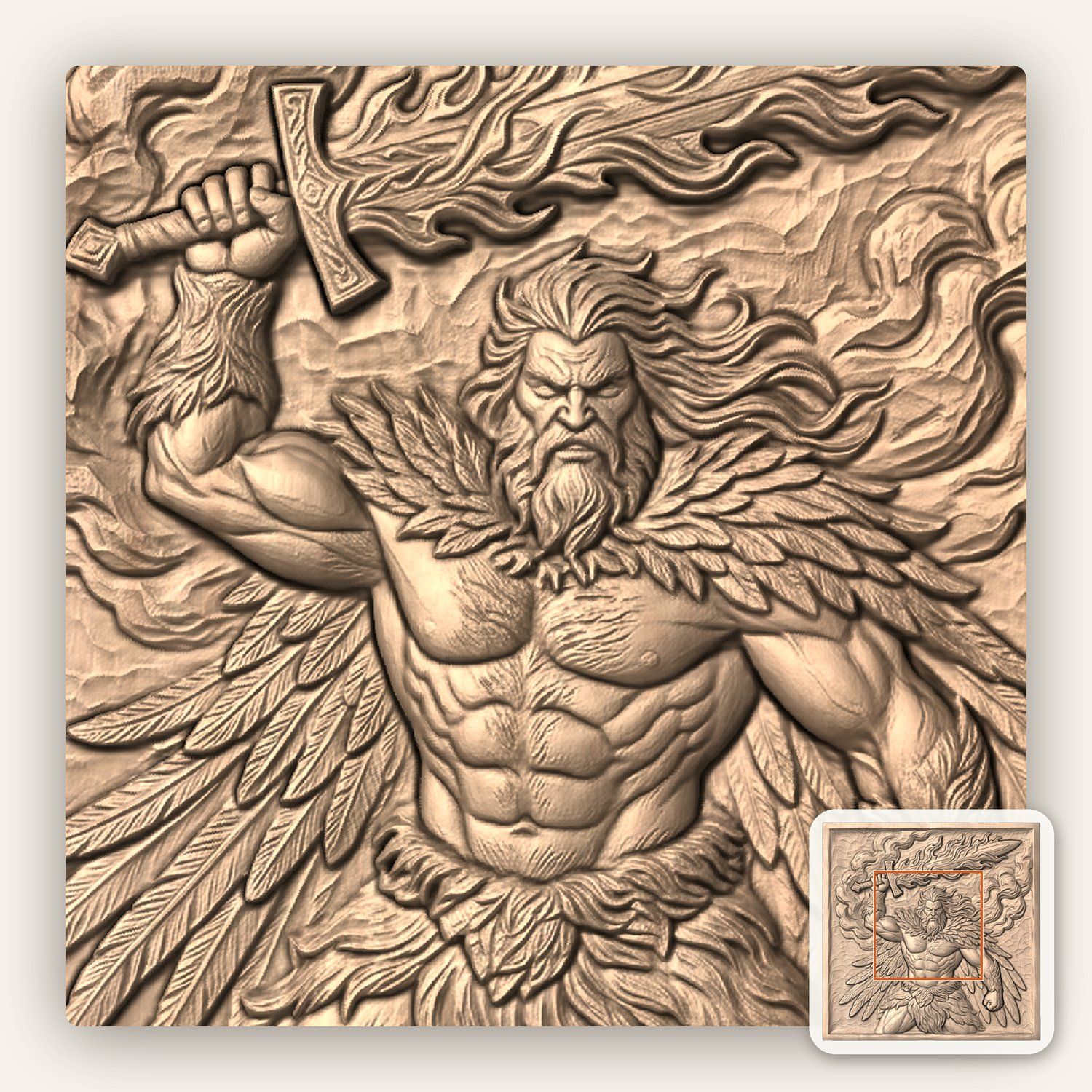 Divine Winged Warrior Flaming Sword CNC Relief STL bas-relief STL — view 4