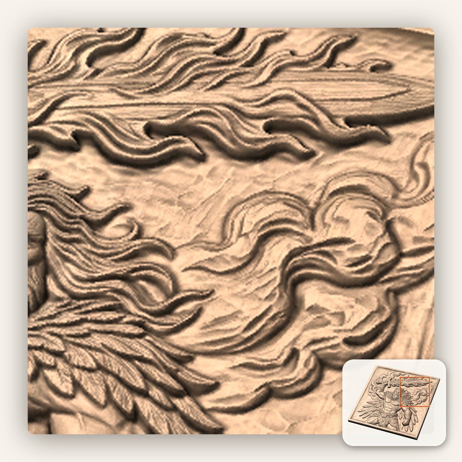 Divine Winged Warrior Flaming Sword CNC Relief STL bas-relief STL — view 8