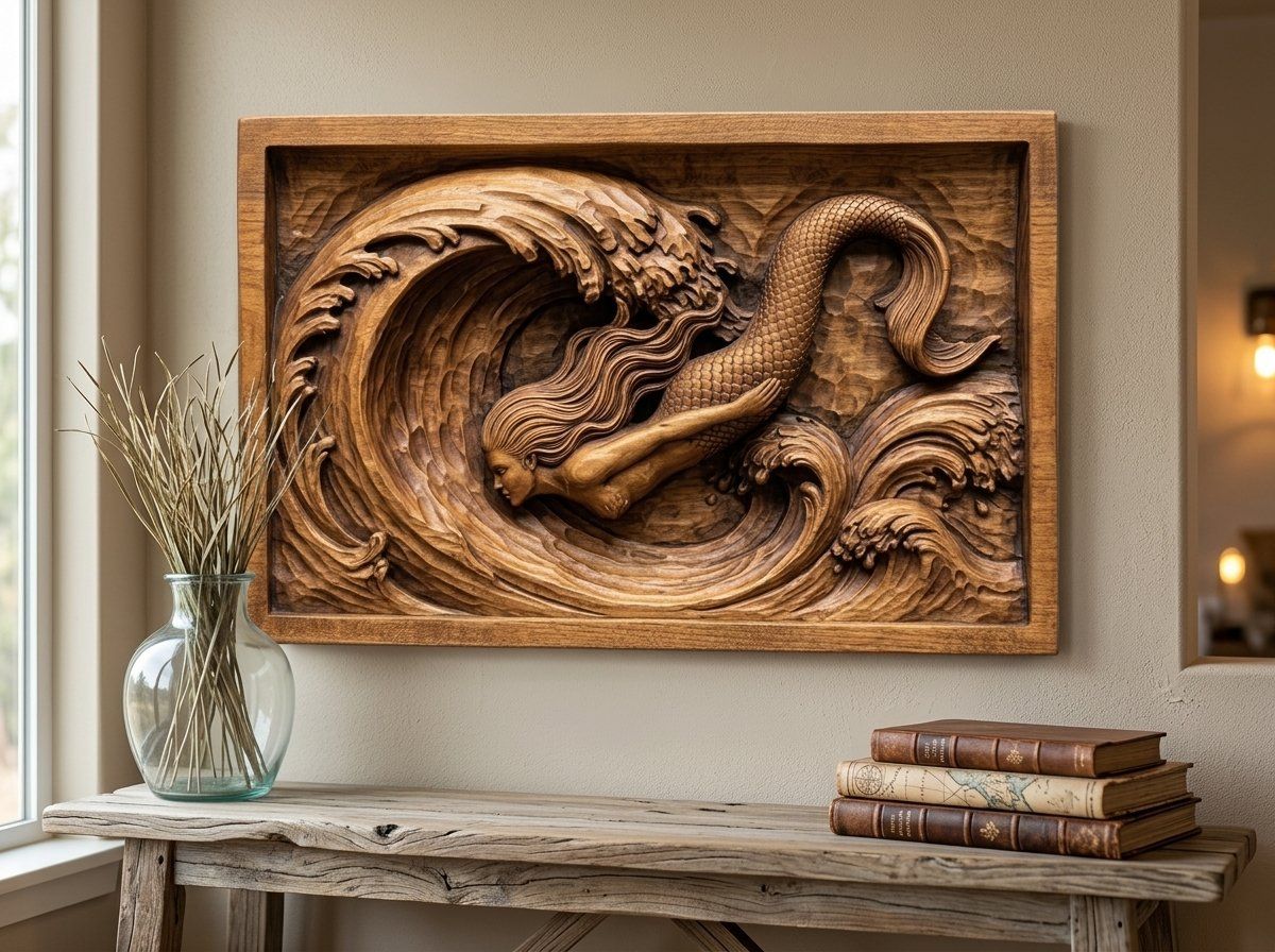 Diving Mermaid Wave CNC Relief STL bas-relief STL — view 13