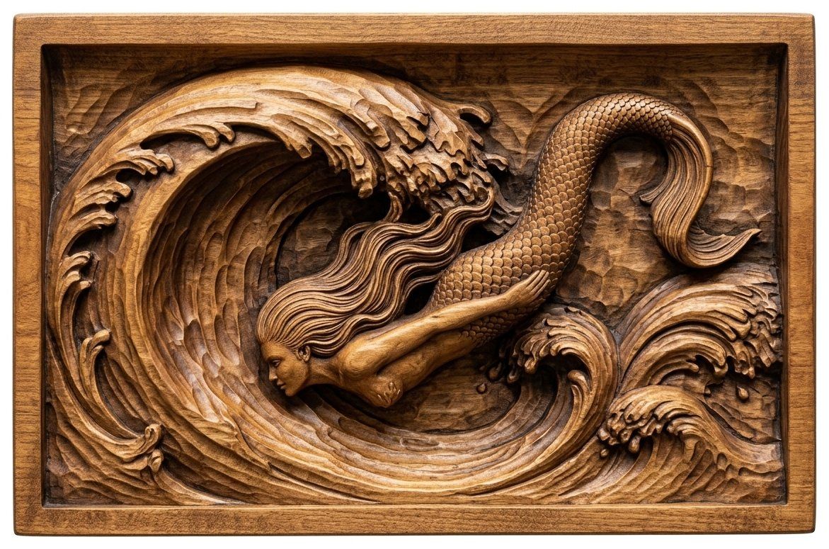 Diving Mermaid Wave CNC Relief STL bas-relief STL — view 4