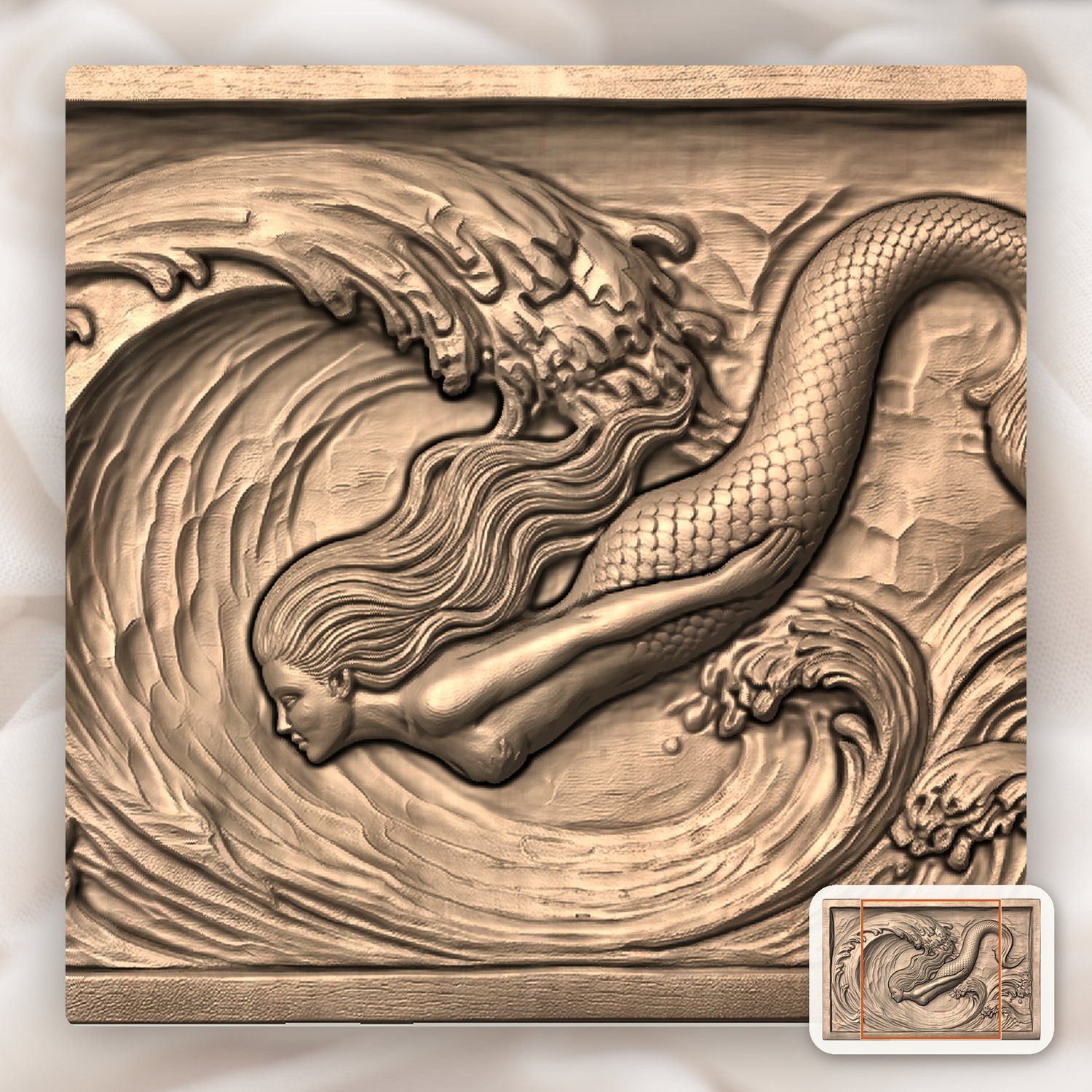 Diving Mermaid Wave CNC Relief STL bas-relief STL — view 7