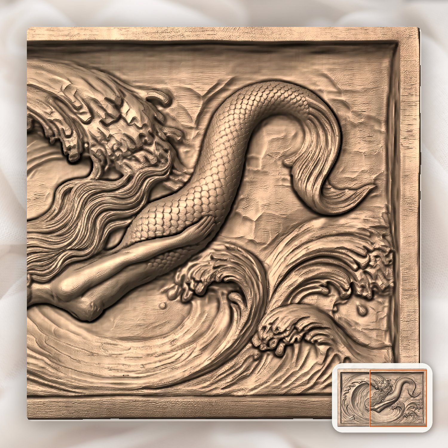 Diving Mermaid Wave CNC Relief STL bas-relief STL — view 8