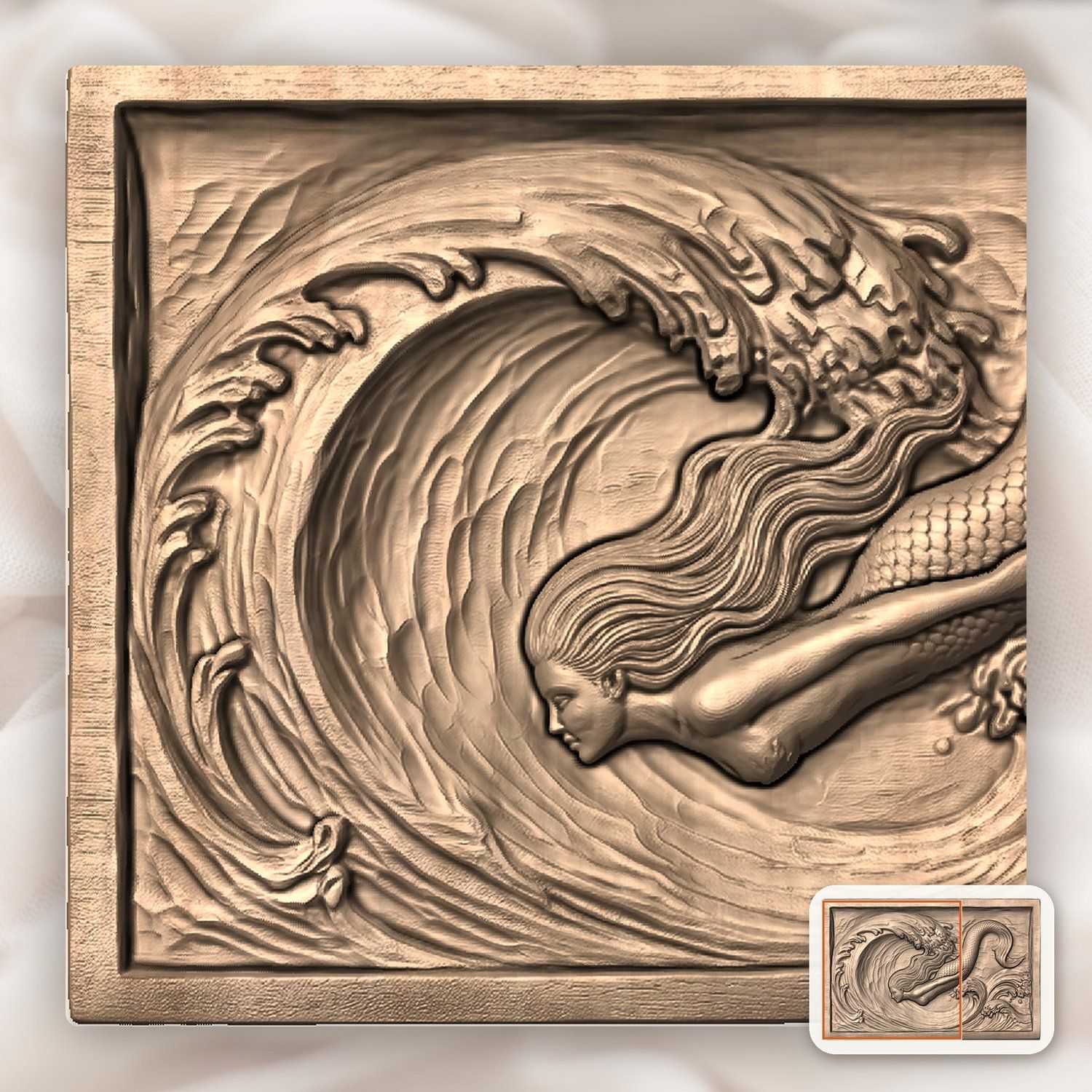 Diving Mermaid Wave CNC Relief STL bas-relief STL — view 9