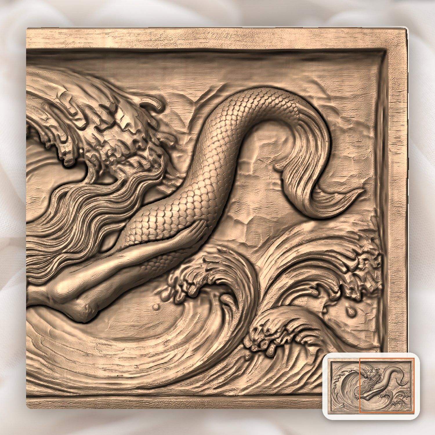 Diving Mermaid Wave CNC Relief STL bas-relief STL — view 10
