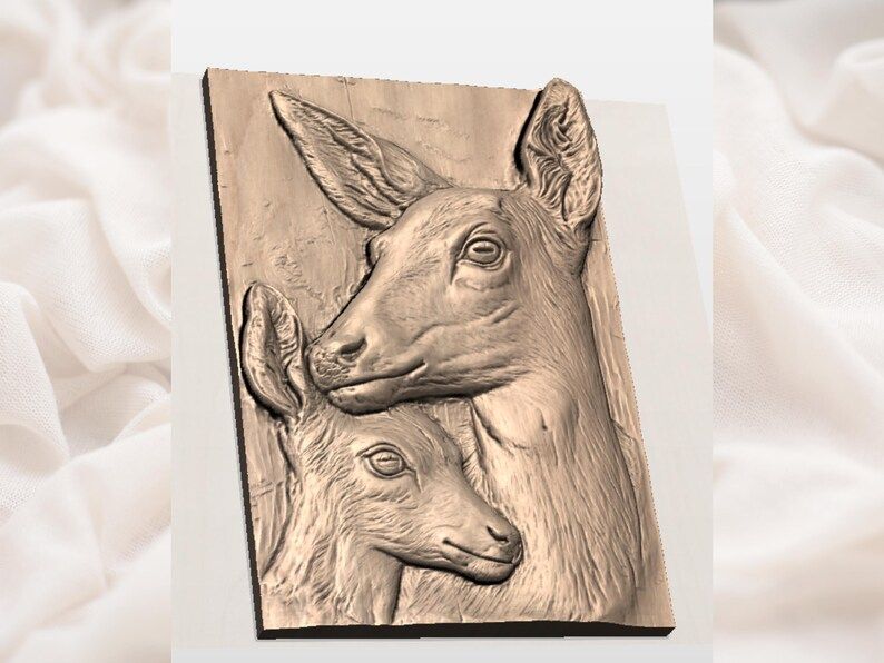 Doe and Fawn Nuzzling Deer Bas-Relief STL Carving File bas-relief STL — view 2