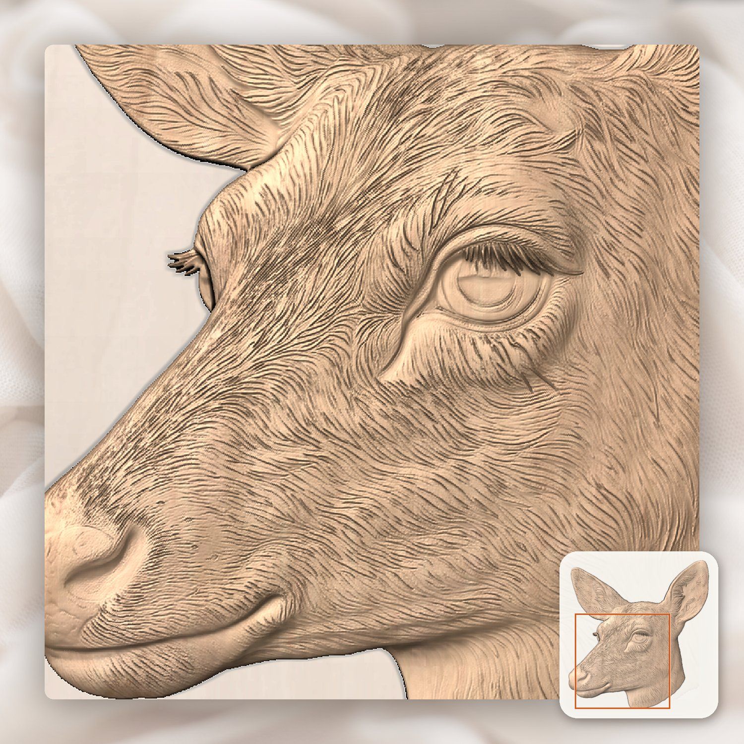 Doe Head Profile Wildlife CNC Relief STL bas-relief STL — view 7