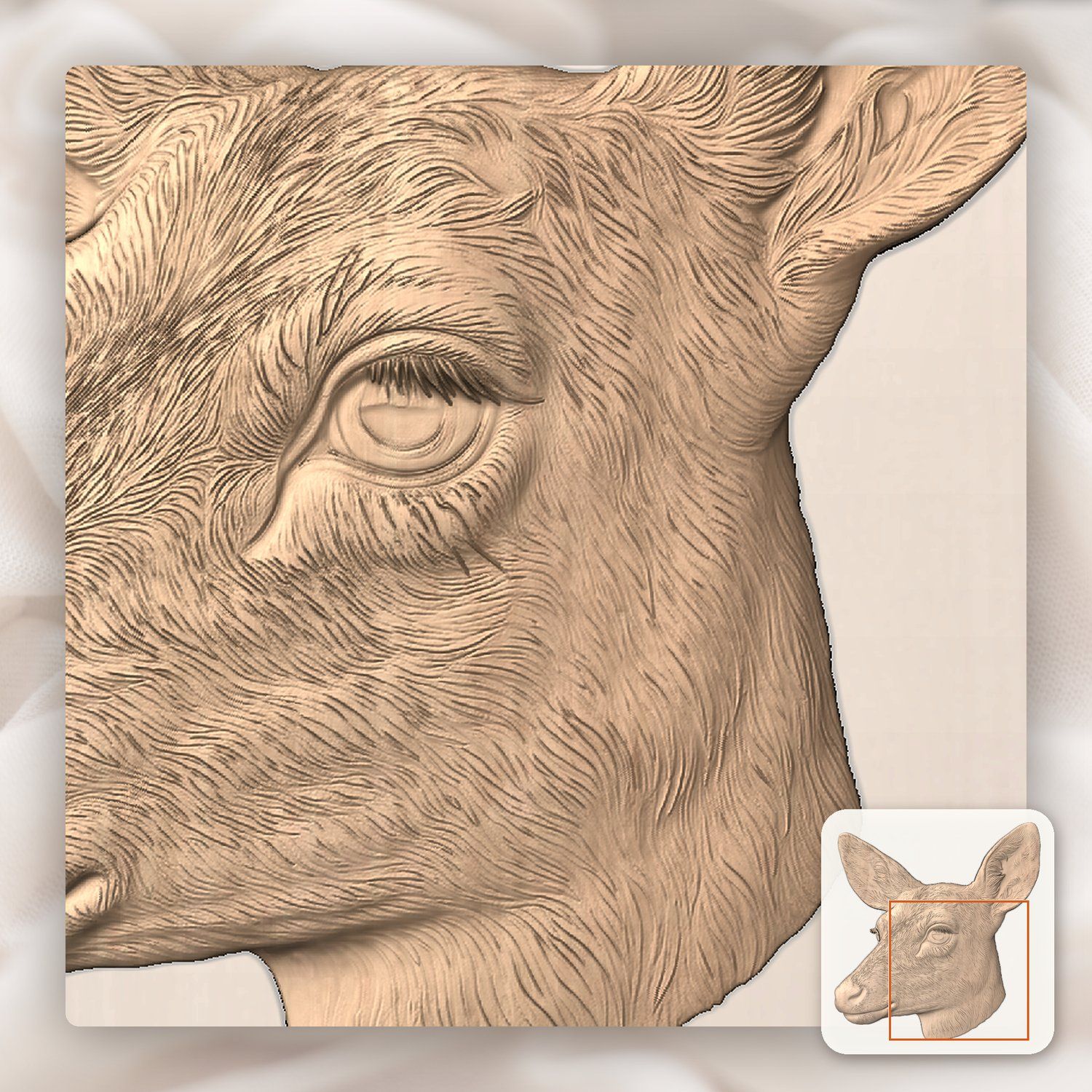 Doe Head Profile Wildlife CNC Relief STL bas-relief STL — view 9