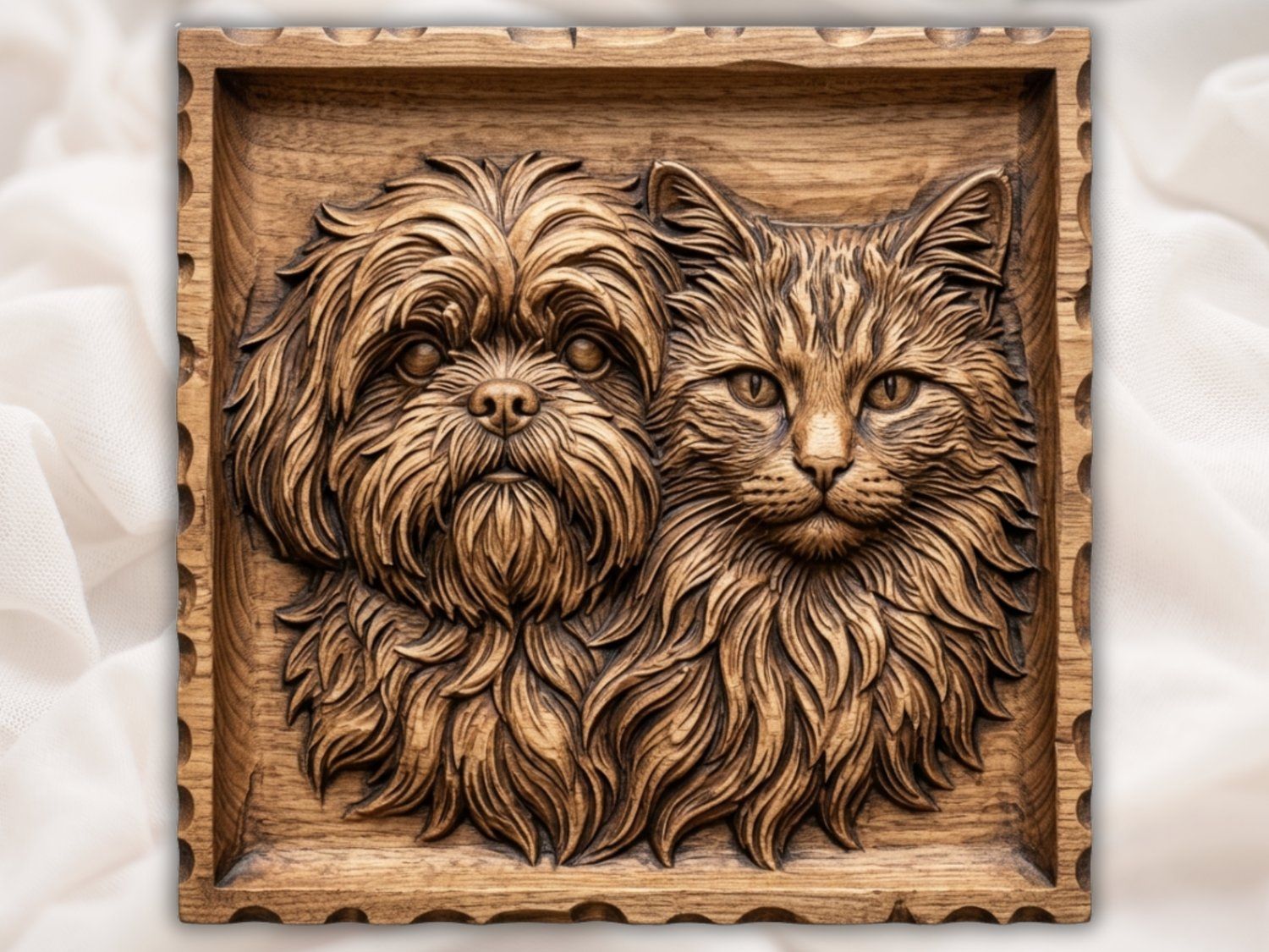 Shih Tzu and Maine Coon Pet CNC Relief STL bas-relief STL — view 3