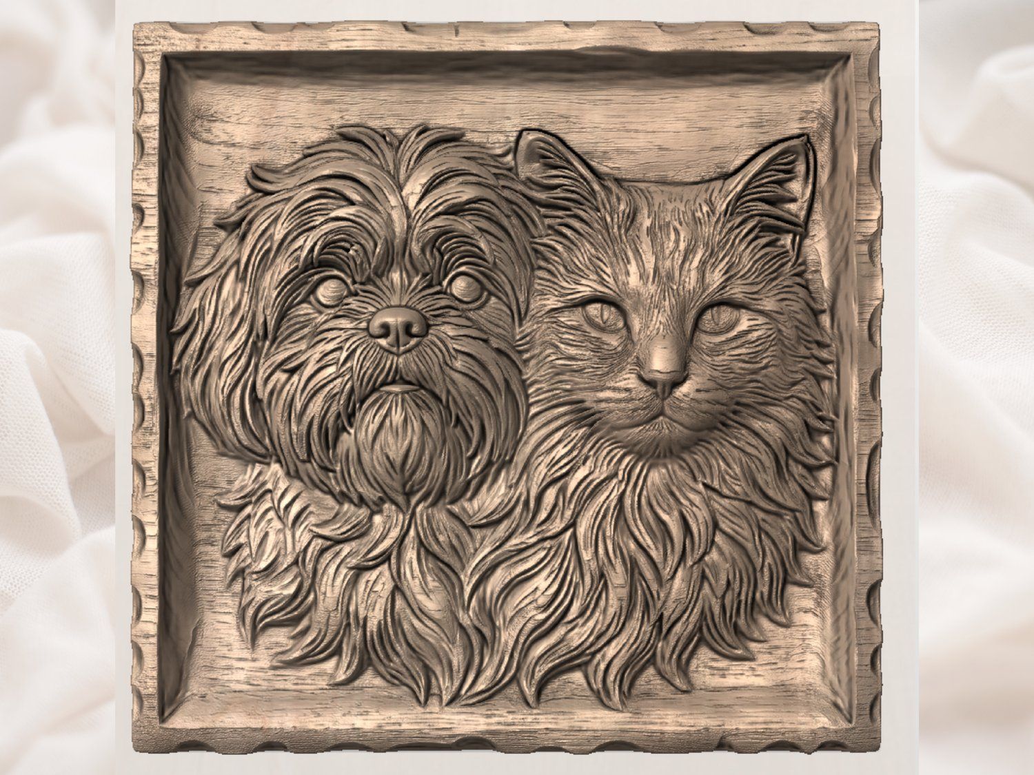 Shih Tzu and Maine Coon Pet CNC Relief STL bas-relief STL — view 4