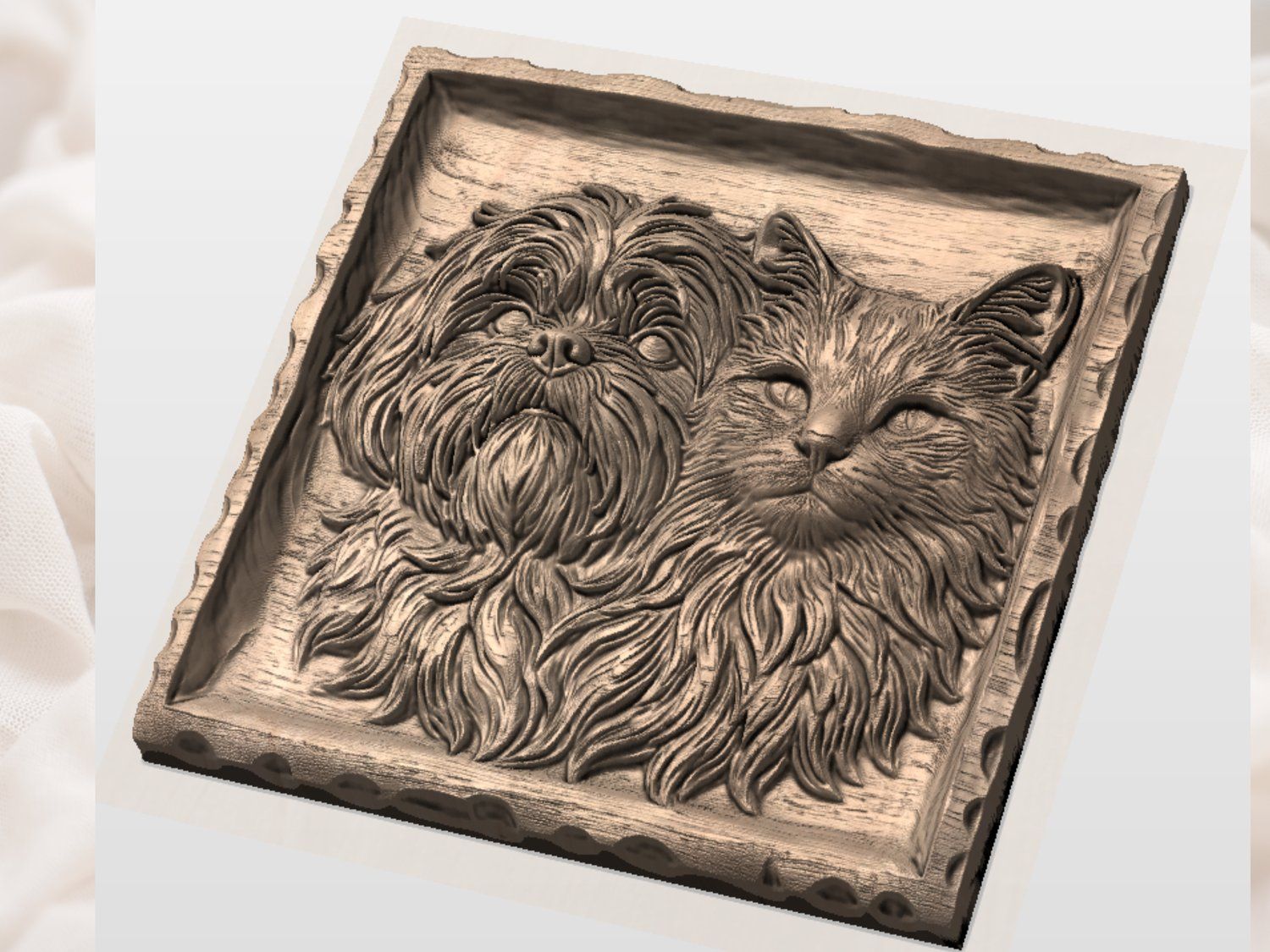 Shih Tzu and Maine Coon Pet CNC Relief STL bas-relief STL — view 5
