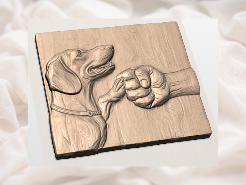 Dachshund and Human Fist Bump Bas-Relief STL Carving bas-relief STL — view 3