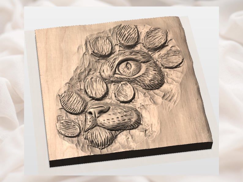 Hidden Cat Face Paw Print Bas-Relief Wood Carving STL bas-relief STL — view 2