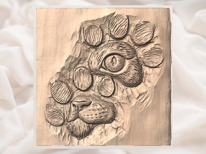 Hidden Cat Face Paw Print Bas-Relief Wood Carving STL bas-relief STL — view 3