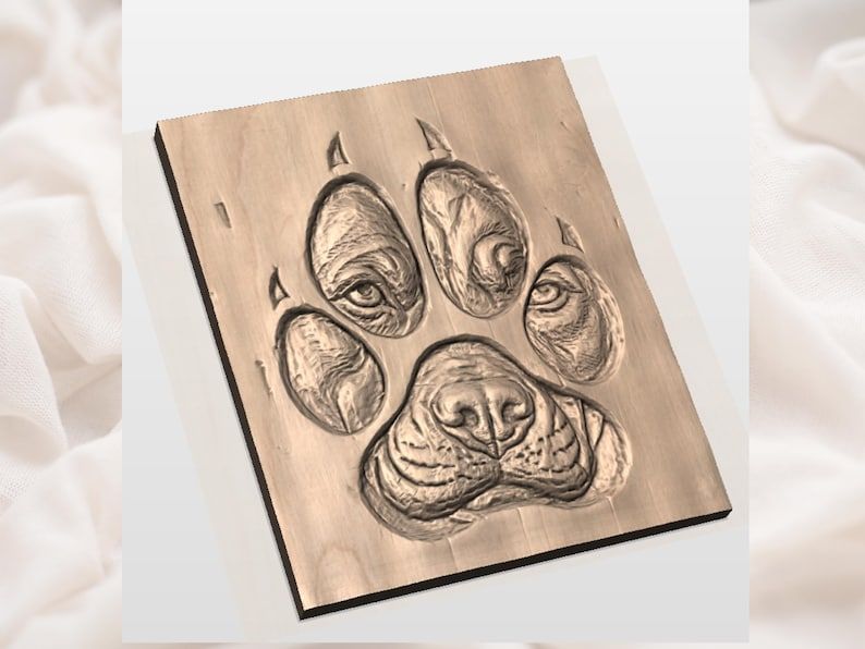 Dog Paw Print with Hidden Puppy Face Bas-Relief STL bas-relief STL — view 2