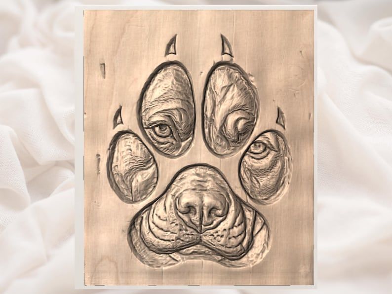 Dog Paw Print with Hidden Puppy Face Bas-Relief STL bas-relief STL — view 3