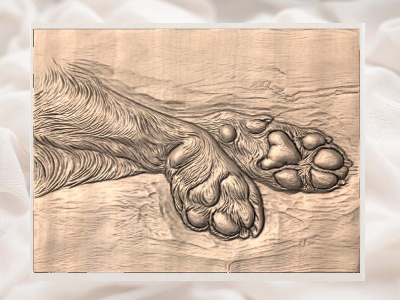 Resting Dog Paws Bas-Relief STL with Soft Fur Detail bas-relief STL — view 2