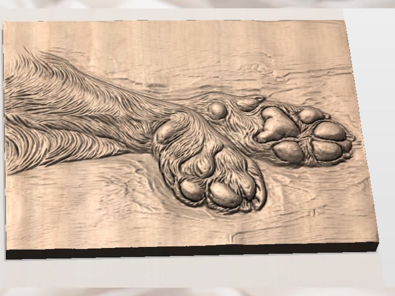 Resting Dog Paws Bas-Relief STL with Soft Fur Detail bas-relief STL — view 3
