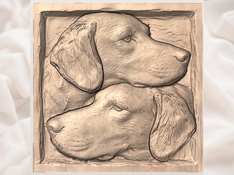 Two Beagles Resting Together Bas-Relief STL Carving Panel bas-relief STL — view 3