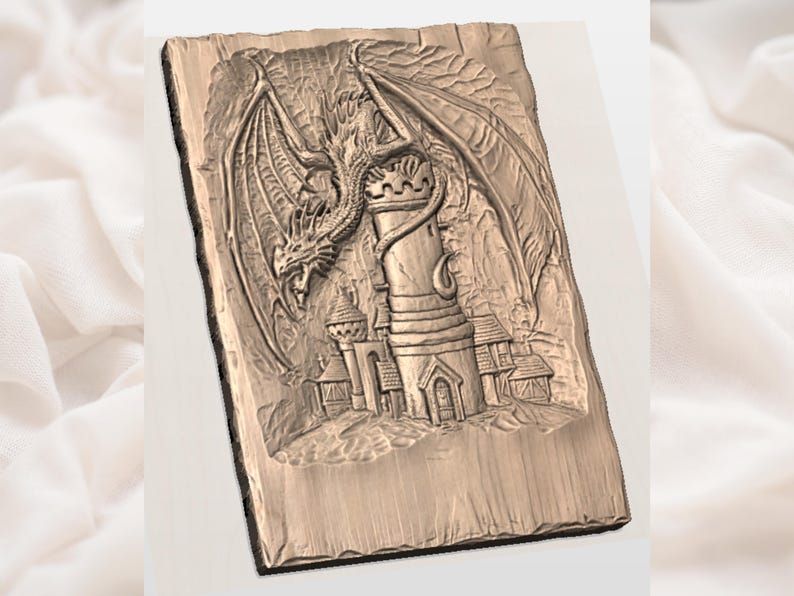 Winged Dragon Guarding a Cliffside Castle 3D Relief STL bas-relief STL — view 3
