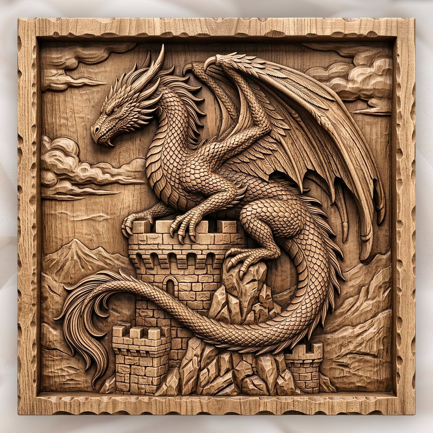 Dragon Castle Tower Medieval Panel CNC Relief STL bas-relief STL design