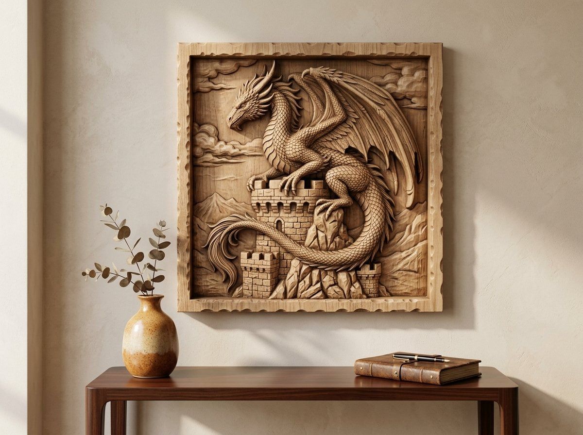 Dragon Castle Tower Medieval Panel CNC Relief STL bas-relief STL — view 12