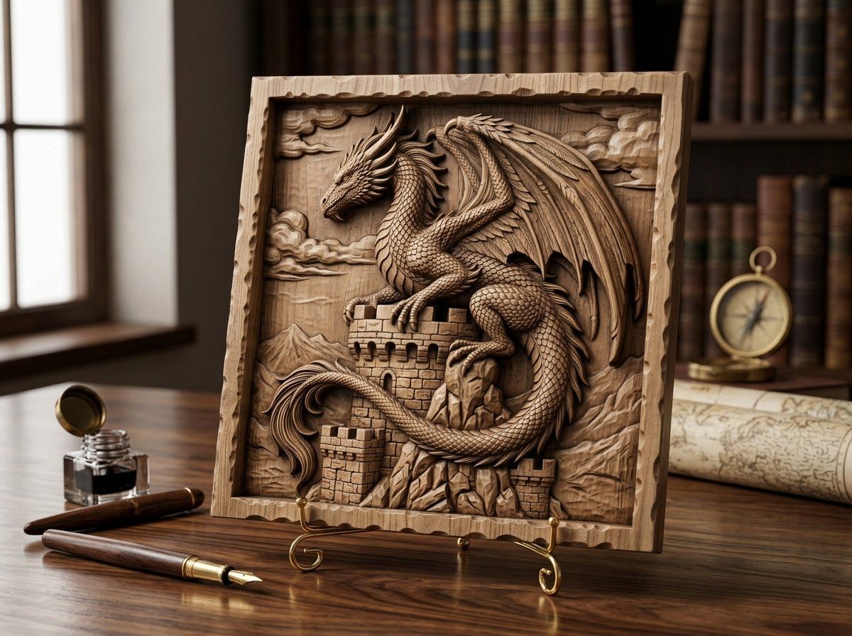 Dragon Castle Tower Medieval Panel CNC Relief STL bas-relief STL — view 13