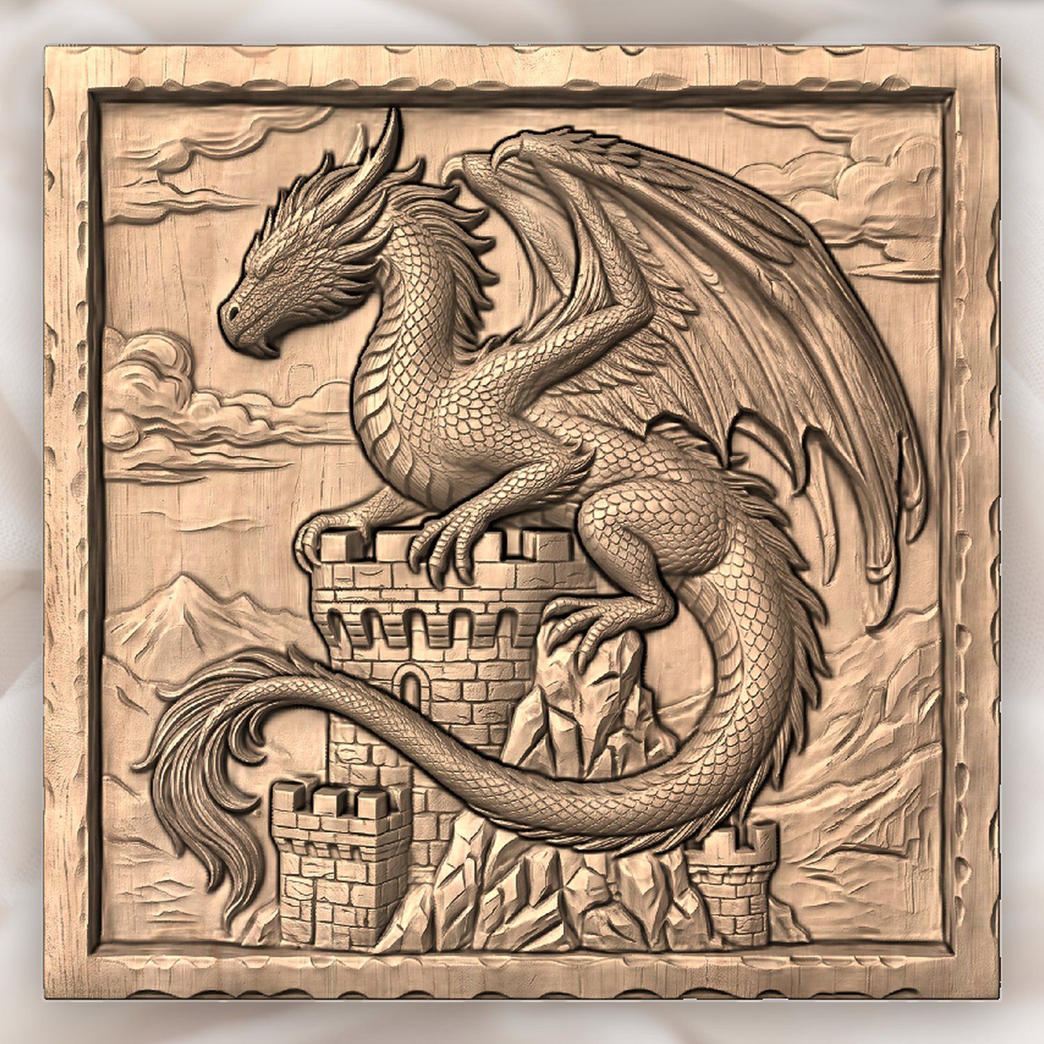 Dragon Castle Tower Medieval Panel CNC Relief STL bas-relief STL — view 4