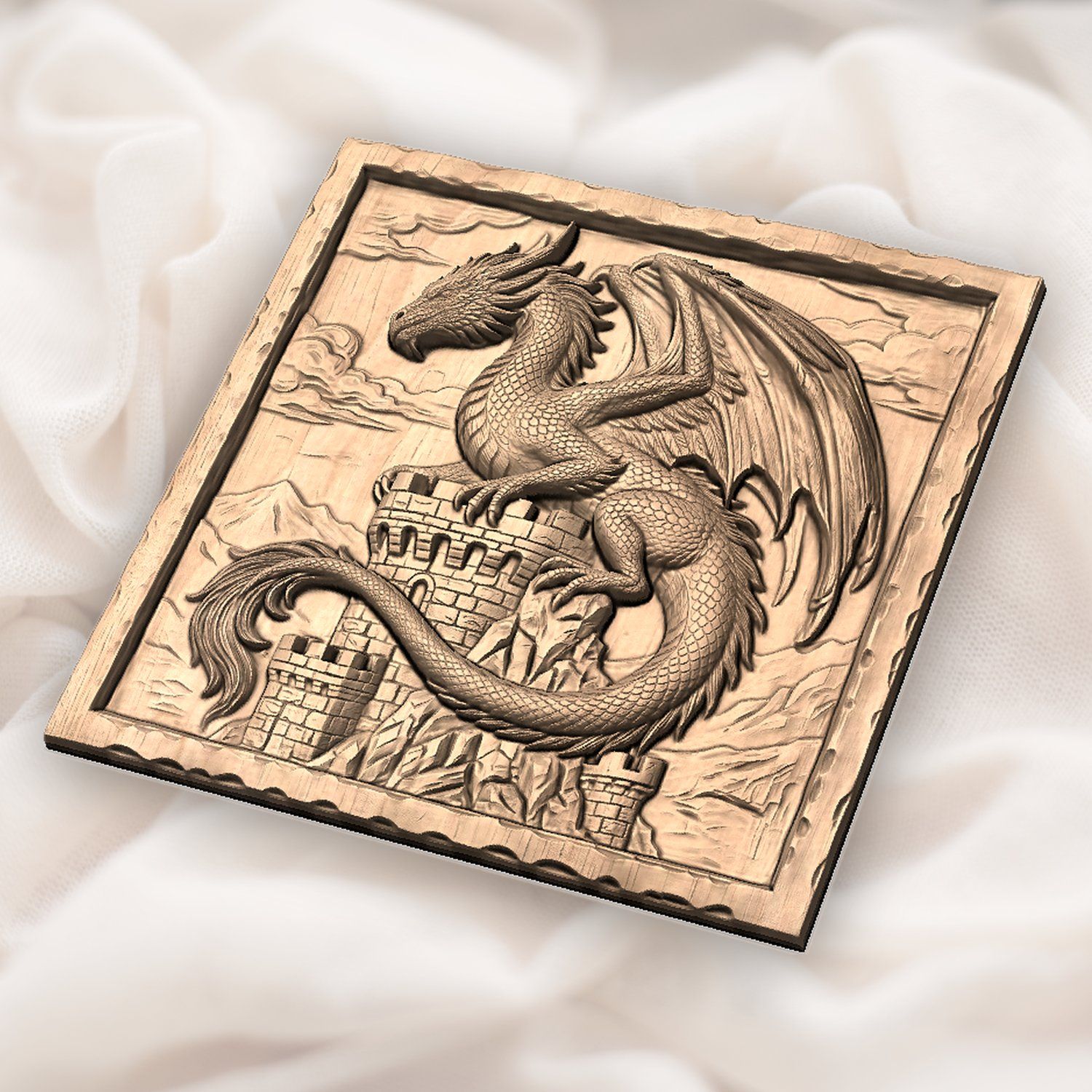 Dragon Castle Tower Medieval Panel CNC Relief STL bas-relief STL — view 5