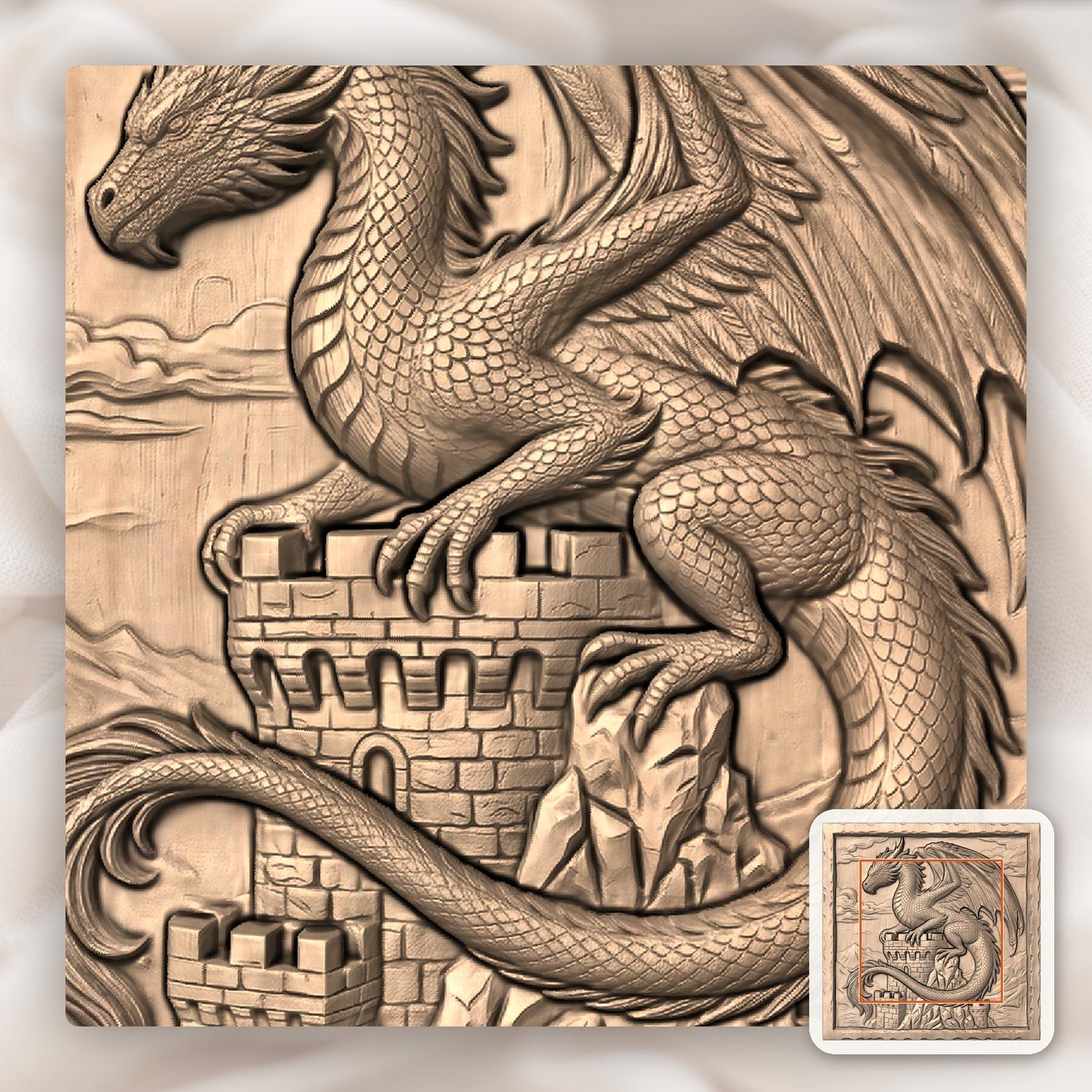 Dragon Castle Tower Medieval Panel CNC Relief STL bas-relief STL — view 6