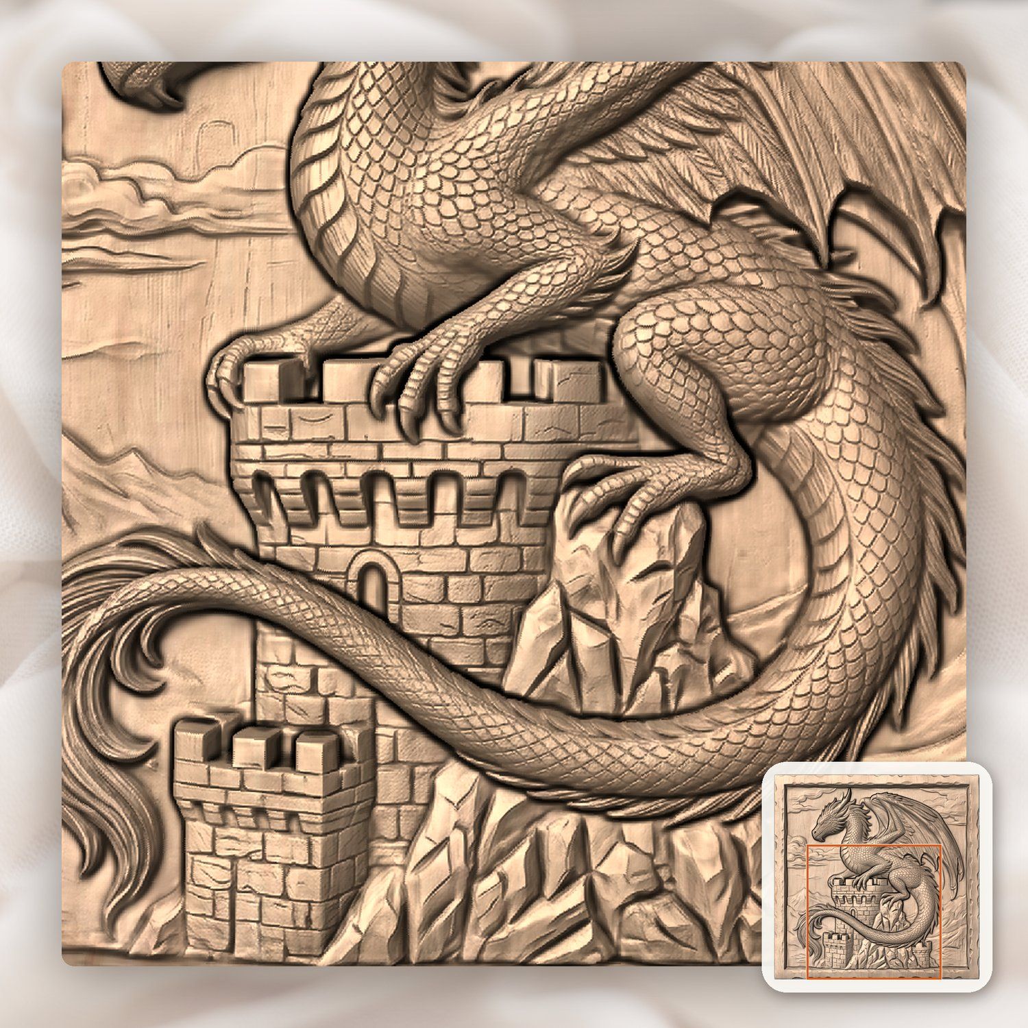 Dragon Castle Tower Medieval Panel CNC Relief STL bas-relief STL — view 7