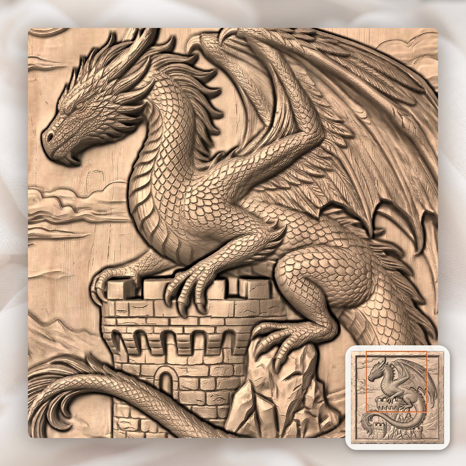 Dragon Castle Tower Medieval Panel CNC Relief STL bas-relief STL — view 8